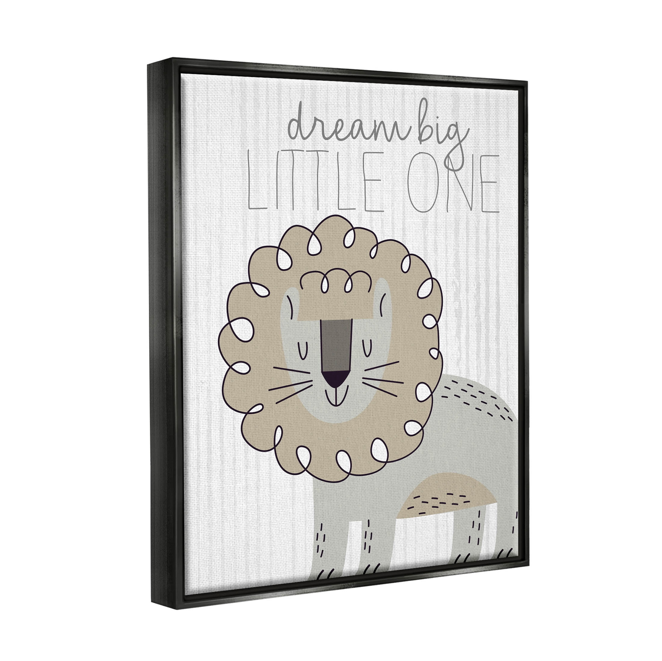 Stupell Industries Dream Big Little One Lion Graphic Art Jet Black Floating Framed Canvas Print Wall Art, Design by Kim Allen