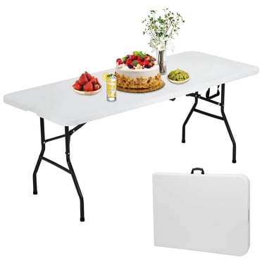 NiamVelo Folding Tables 6ft Folding Table Portable Plastic Indoor Outdoor Camping Dining Table with Carrying Handle, White