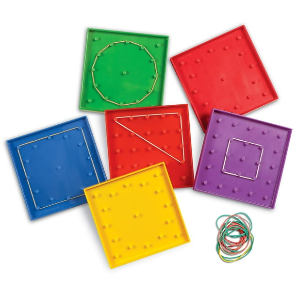 School Smart Double Sided Geoboard with Rubber Bands, 6 x 6 Inches