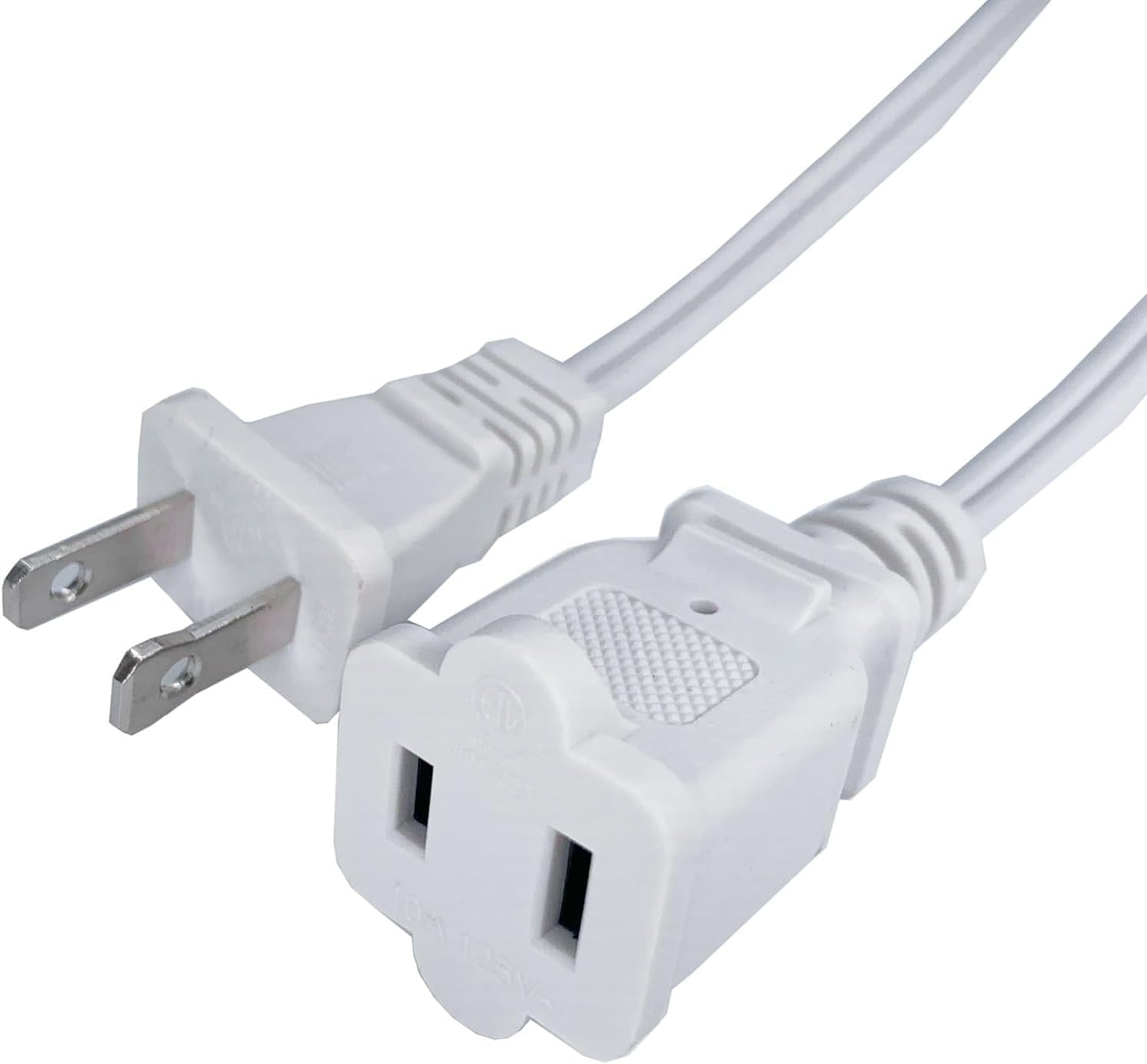 3 Foot Extension Cord, 2 Prong Small AC Power Cord White, 18 AWG Power Cable for Indoor Use, Male to Female Extension Cord, NEMA 5-15P to NEMA 5-15R, 2 Pack