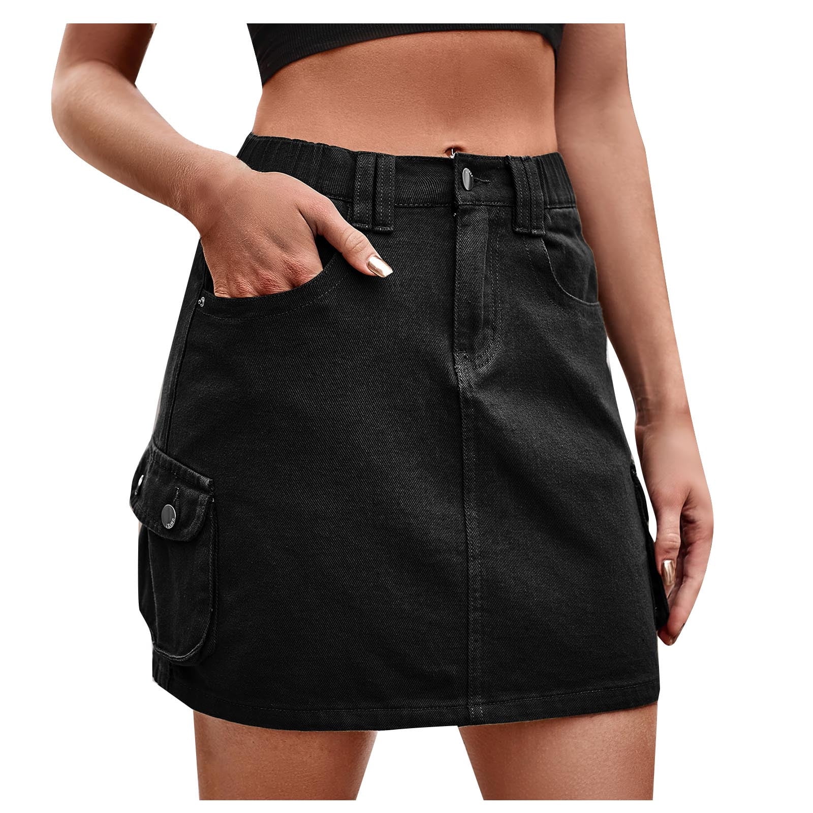 JWZUY Women's Cargo Skirt Button Mini Cargo Denim Skirt with Pocket