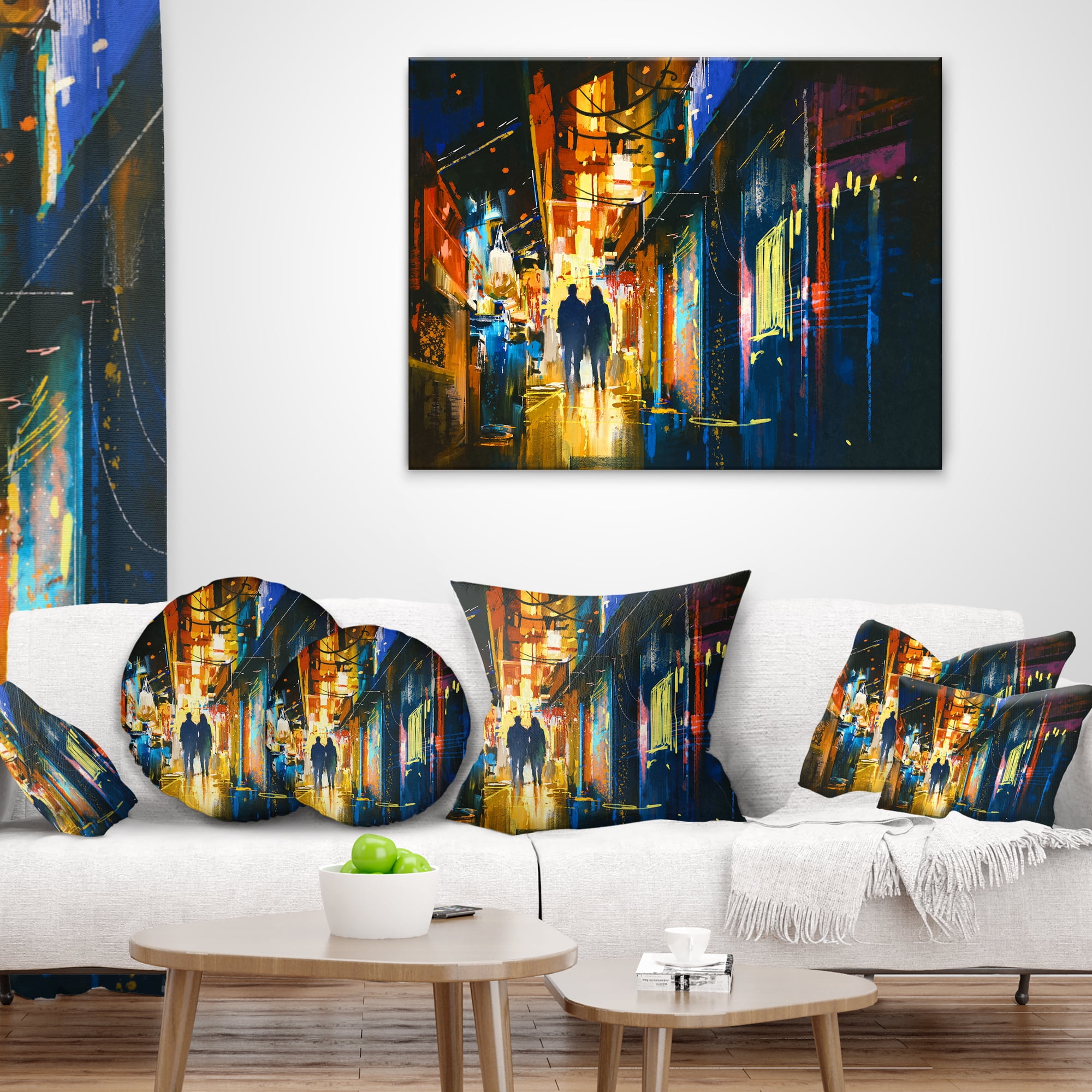 Designart Couple Walking in an Alley - Cityscape Throw Pillow - 16x16