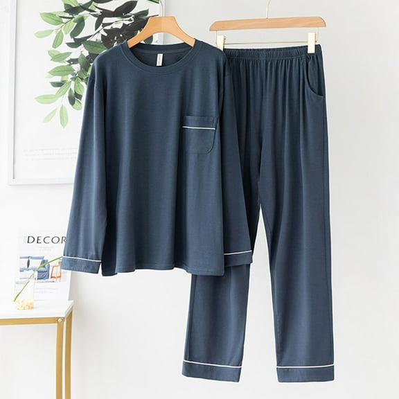 cllios Men's Pajamas Set Long Sleeve Crewneck Pullover Top and Long Pants 2 Piece Pjs Sets Ultra Soft Loungewear Sleepwear with Pockets Big and Tall