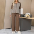 thumbnail image 2 of 2 Piece Lounge Set Women Color Blocked Long Sleeve Top and Wide Pants Outfits Fall V-Neck Loungewear Pullover Sweatsuits (Coffee Free Size), 2 of 2