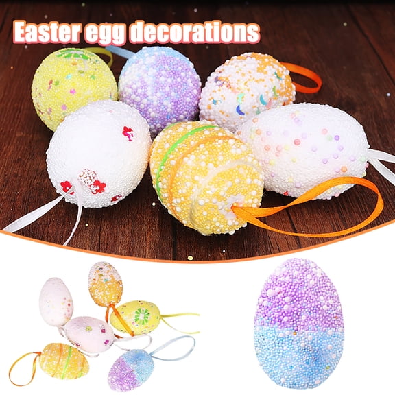 CoreLiving Easter Glitter Hanging Eggs, Colorful Tinsel Foam Easter Egg Ornaments, Spring Tree Decor for Home Party DIY Craft Decoration, 6 Count