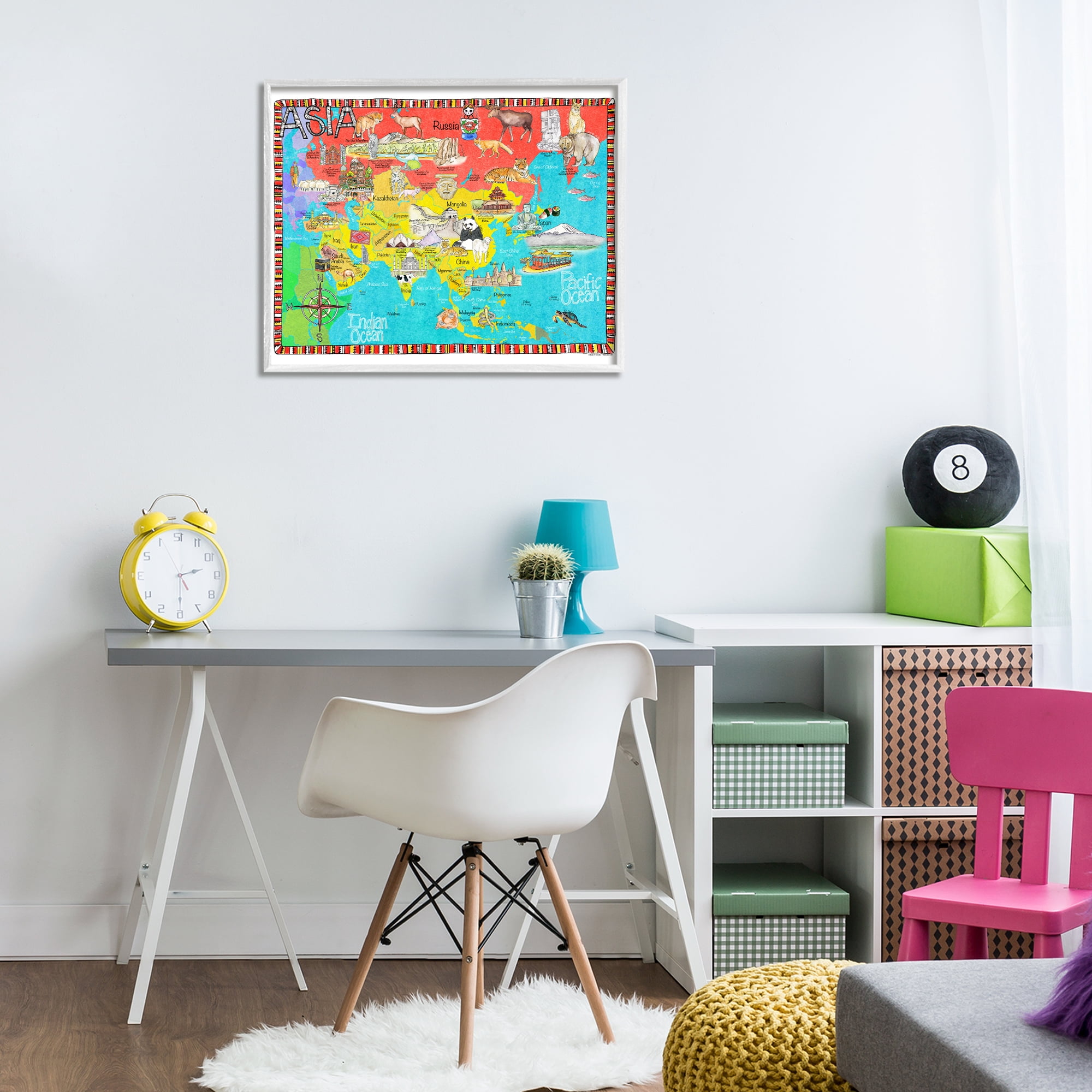 Stupell Industries Asian Animal Map Travel & Places Painting White Framed Art Print Wall Art, 30 x 24