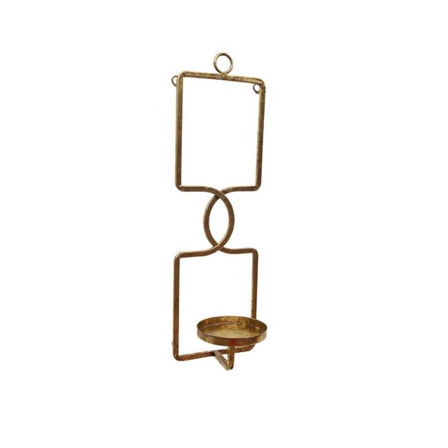 Benzara BM190517 Applique Murale en Fer de Forme Géométrique avec Support de Bougie Rond - Or - Petit