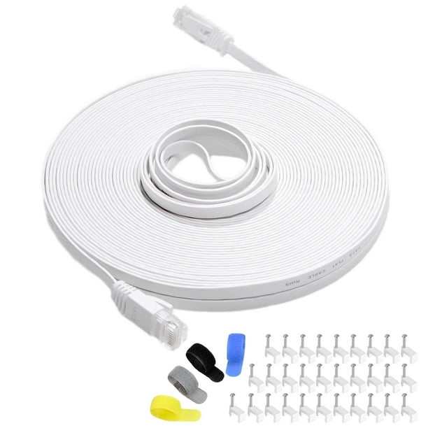 Câble Ethernet Cat 6 75 pieds plat blanc (à un prix Cat5e mais une bande  passante plus élevée) Câble réseau Internet Cat6 blanc - 