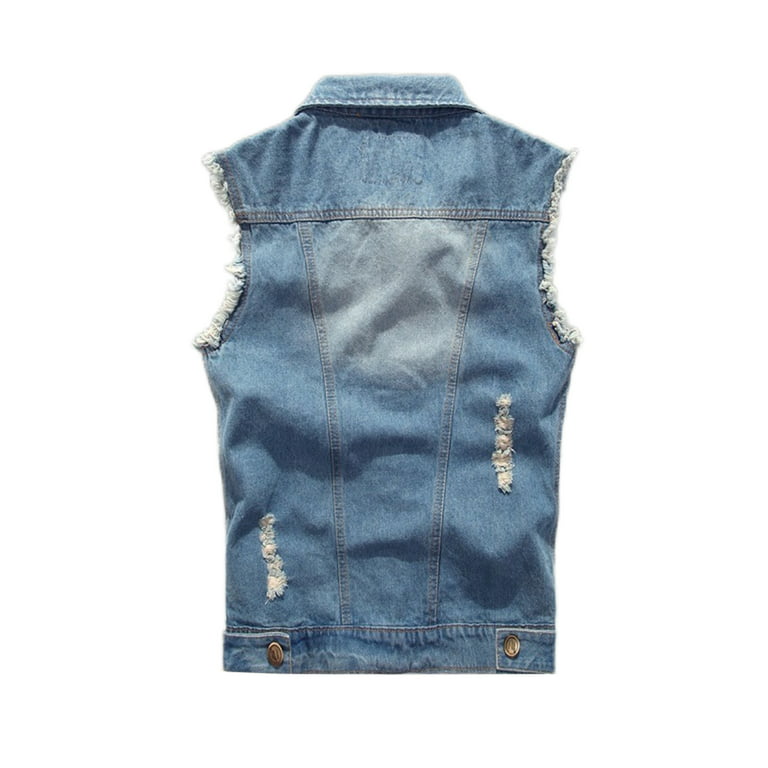 ZOOB MILEY Men's Denim Vest Sleeveless Jacket Patch Designs Ripped Jeans  Waistcoat Blue Tag S at  Men's Clothing store