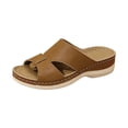 thumbnail image 3 of Domuza Women's Leather Sandals | Leaf Cut-Out Design & Adjustable Velcro Strap | Cushioned Wedge Heel Summer Casual Sandals Shoes Brown 8.5（EU-41）, 3 of 4