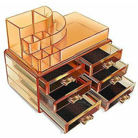 Yellow Acrylic Cosmetics Organizer 6 Drawers with 8 Compartments Top Section B11706-3