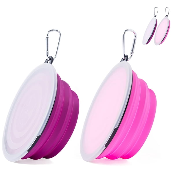 Cuencos para perros SLSON plegables con tapa, paquete de 2 unidades, 1 litro (rosa/morado)