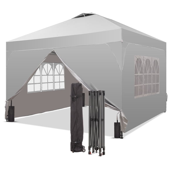 Outdoor Basic 12x12 Pop Up Canopy Tent with One Push Setup, Easy to Install with 4-Sidewalls for Events, Parties, Camping, Outdoor Gazebo with 4-Sandbags, White.