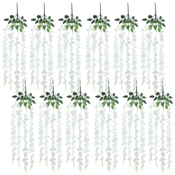 12 Pack Artificial Wisteria Flowers, Individually Wrapped, Tangle-Free Fake Hanging Vine Silk Flowers for Wedding Arch, Backdrop, Garden, Bedroom, Home Decor White