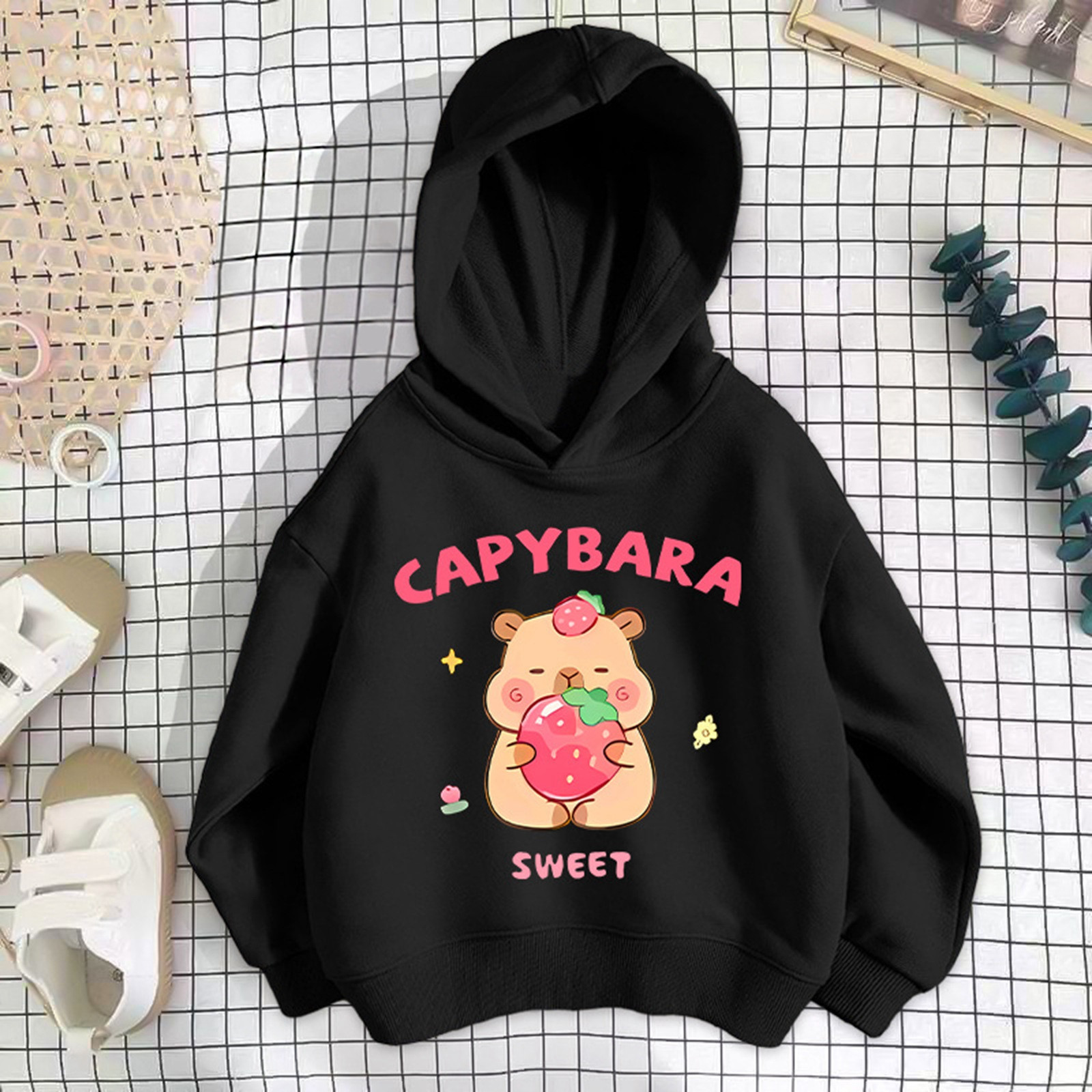 Sweat-shirt Enfant à Col Rond Avec Impression Capybara Mignon - Tendance école Primaire - Pour Garçons Et Filles - Coton Doux
