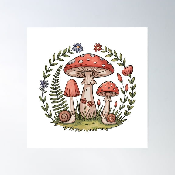 Cottagecore Mushroom Poster Wall Art, Modern Wall Decor, 16x16 UNFRAMED