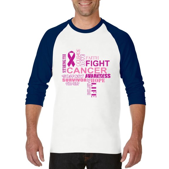 MmF - Mens Raglan Sleeve Baseball T-Shirts, up to Size 3XL - Fight Breast Cancer