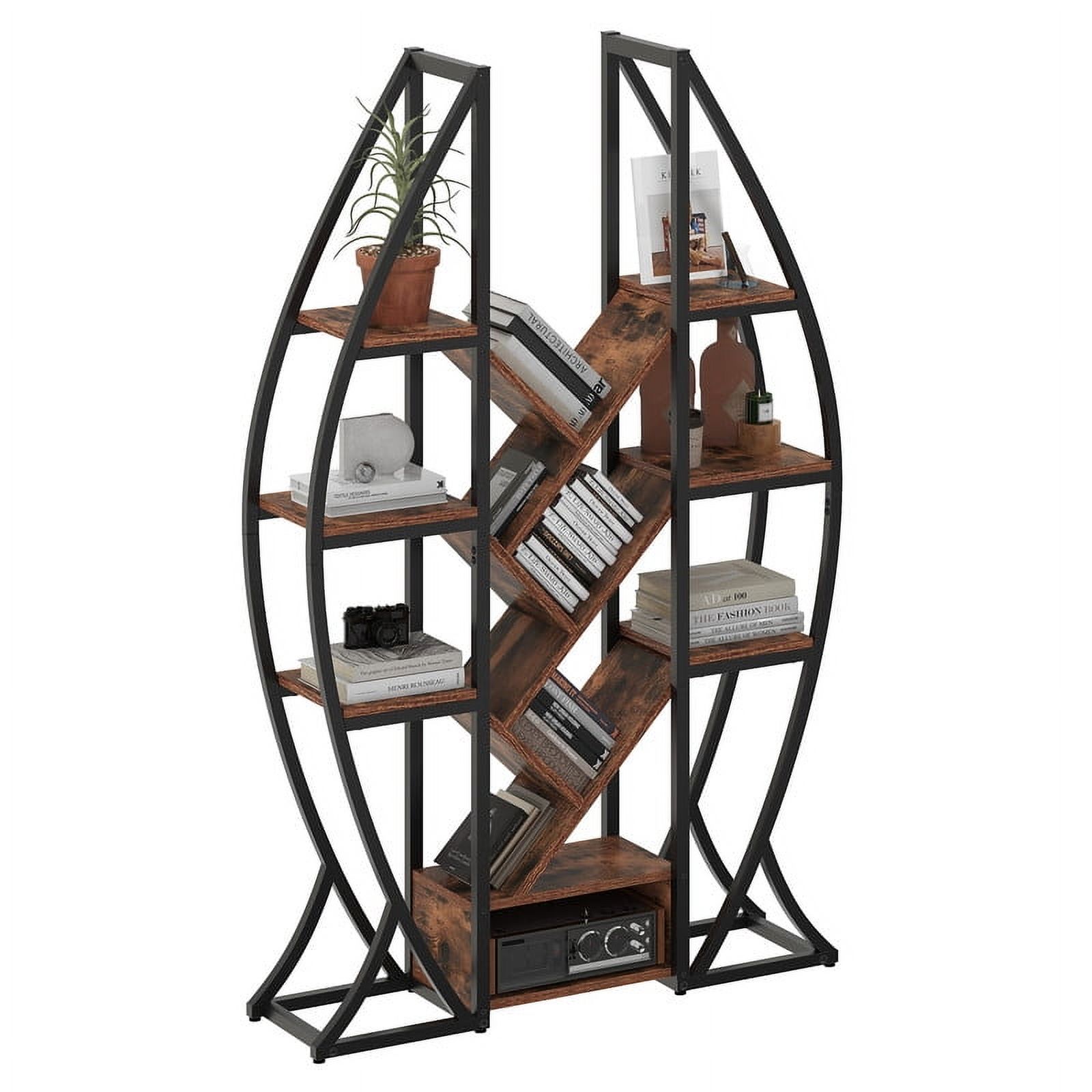 Uforic 5 Tier Bookshelf, Industrial Etagere Bookcase, Oval Bookshelf, Large Display Shelves for Living Room, Home Office, Brown