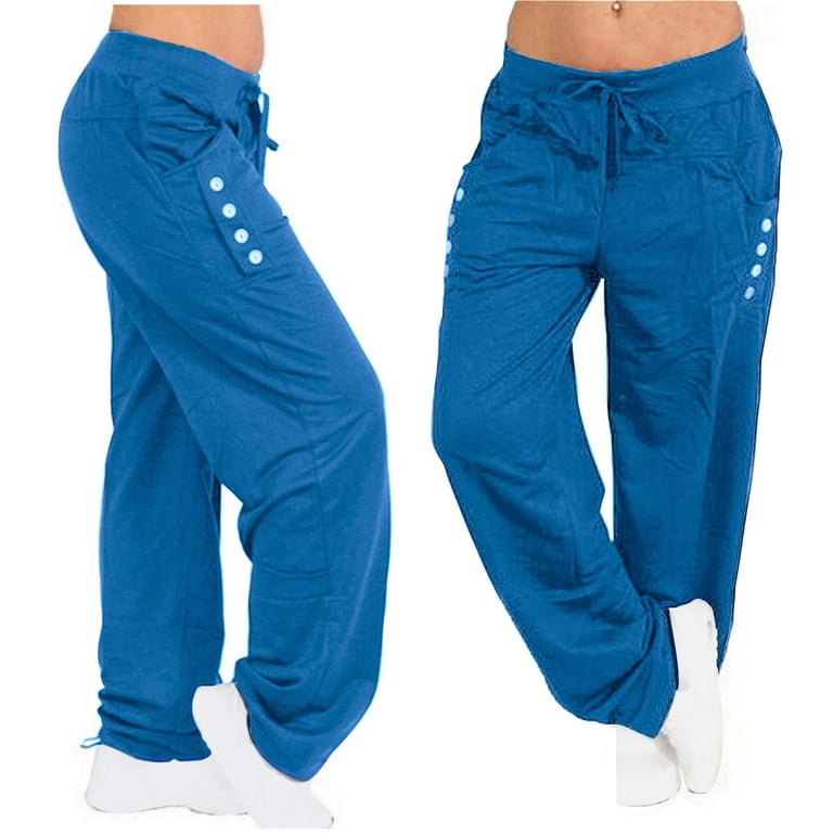 SMihono Womens Winter Wide Leg Yoga Sports Loose Casual Long Pants Trousers  Full Length Trousers for Women 2023 Trendy Blue 6