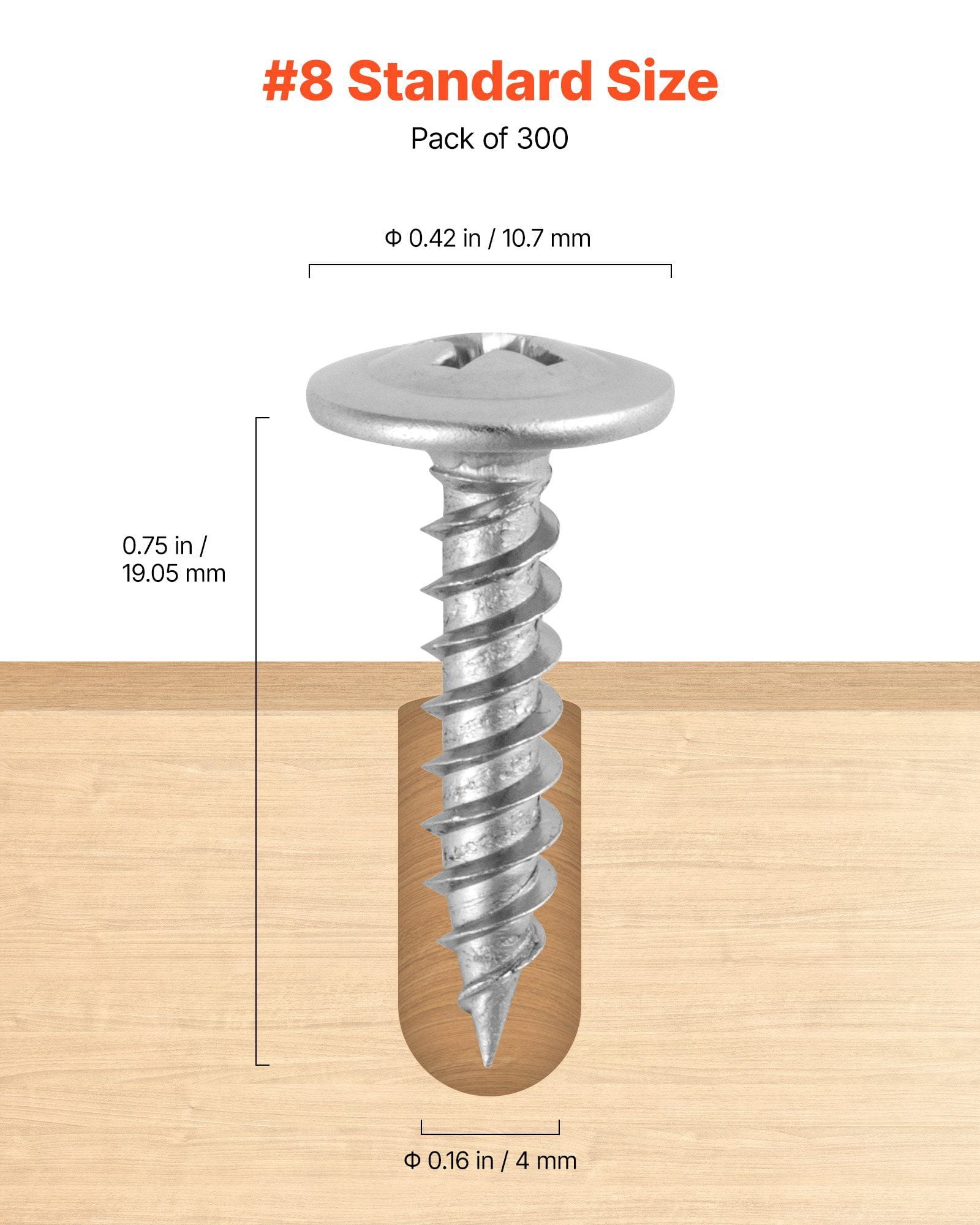 #8 x 3/4 Inch Self Drilling Screws for Drywall to Wood, 300PCS Stainless Steel Construction Fasteners with Flat Countersunk Head, Rust Resistant Self Tapping Screws for Home, DIY, and Industrial Use