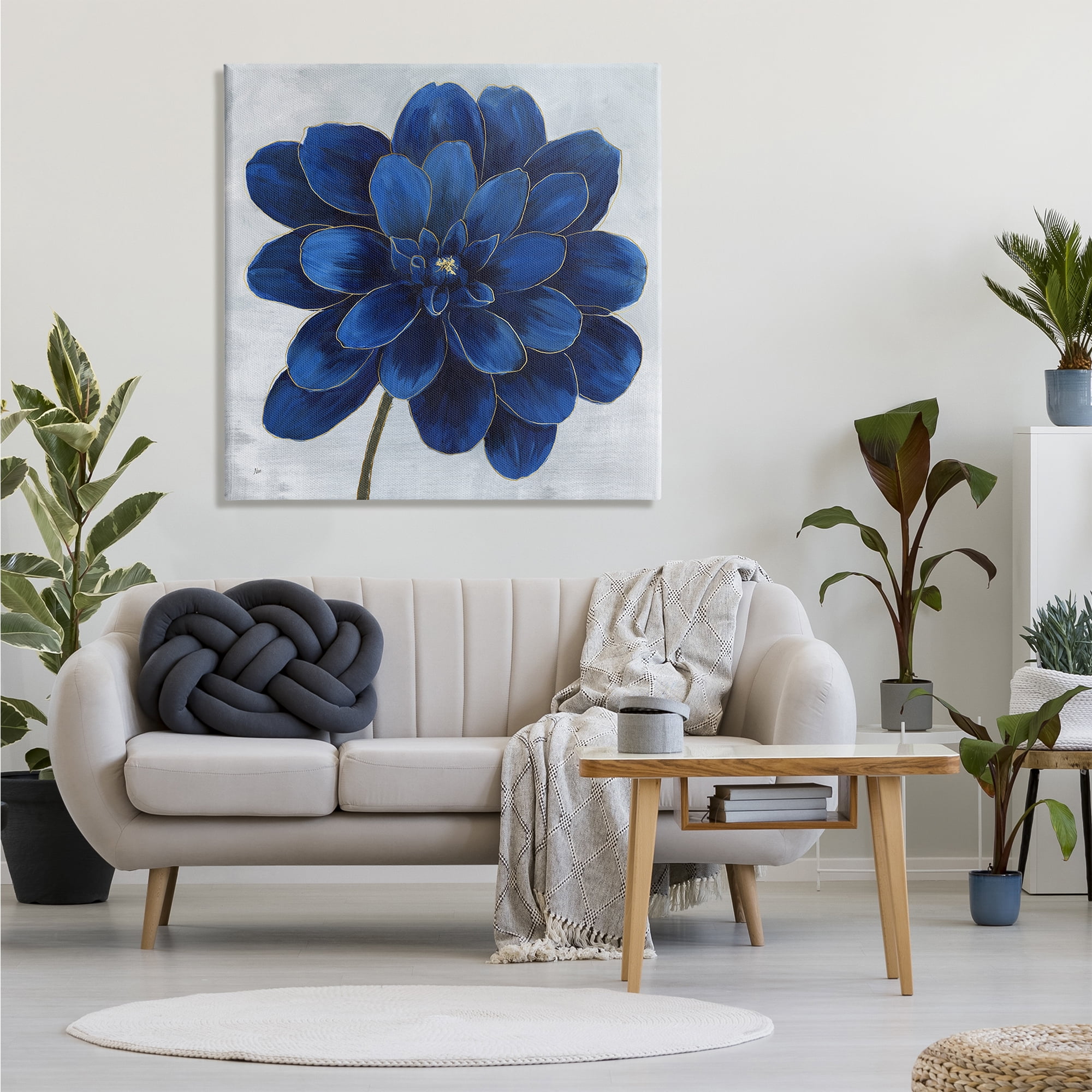 Stupell Industries Modern Deep Blue Floral Carnation Flower Petal Outline, 36 x 36, Design by Nan