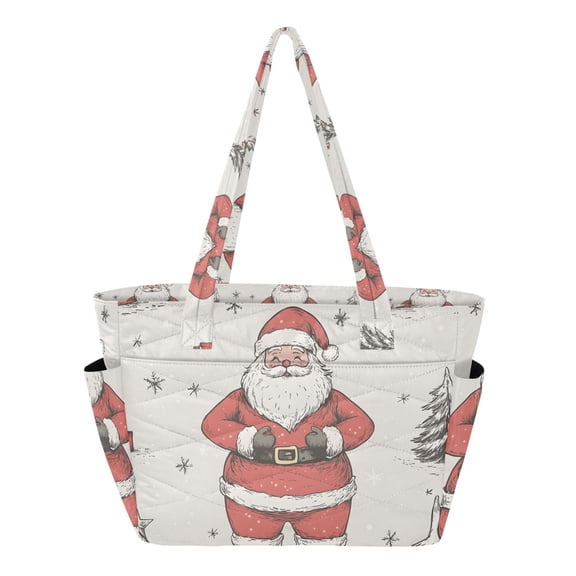 FORMRS Tote Bag for Women Quilted Large Capacity Travel Work Carry On Shoulder Handbag, Beige Christmas Santa