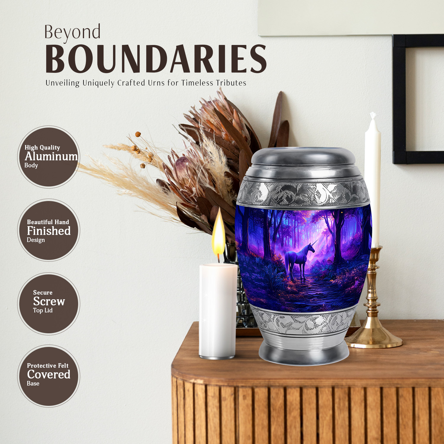 JAGASY Unicorn Handcrafted Large Urn for Girls, Blue Urns for Human Ashes for Women & Men, Sunset Forest Trees Decorative Urns for Friends, Funeral Memorial Cremation Urn for Boys, (10 Inch)