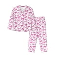 thumbnail image 1 of Balery Pink bows Conjunto de Pijama con Estampado para Mujer, Conjunto de Dos Piezas con Manga Larga, Ropa de Dormir Suave con Bolsillos, Pijamas Cómodos-Large, 1 of 7