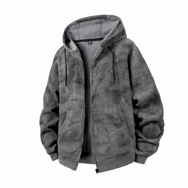 pstuiky camisa de manga larga para hombre, Chaqueta tipo cárdigan con cremallera y capucha de manga larga de color liso para hombre salir tops s