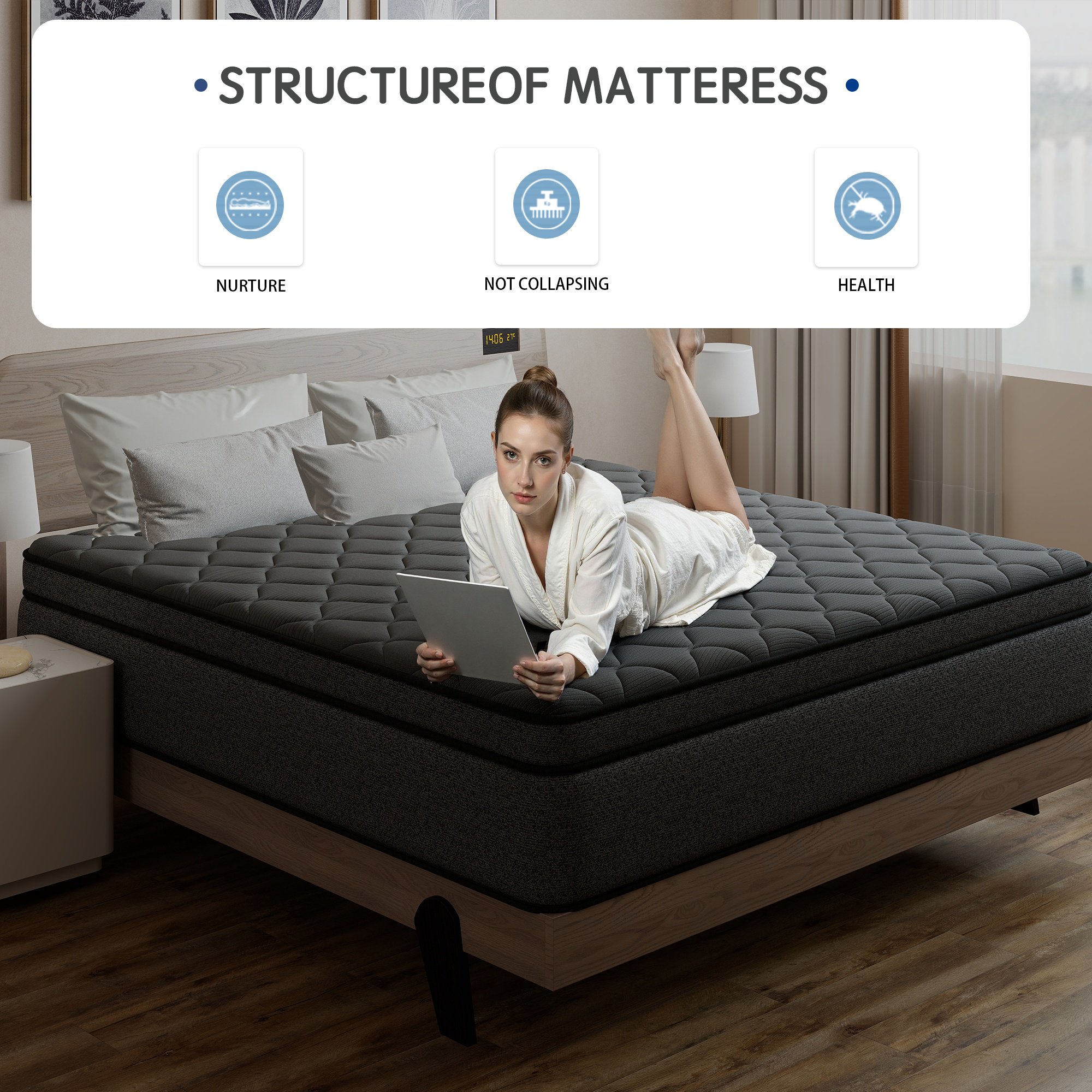 OPV 14-inch Twin Size Mattress, Memory Foam & Individually Wrapped Pocket Springs Hybrid, Medium Comfort Twin Size,Euro Top, Gray Mattress in a Box, Adult
