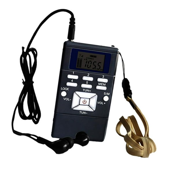 Radio portátil mini con búsqueda automática y auriculares Negro