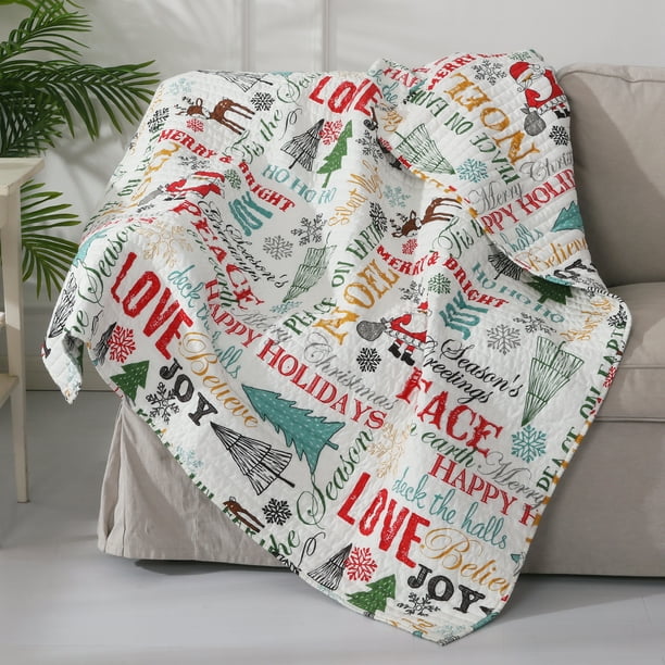 Levtex Santa Claus Lane Quilted Throw 50x60in. Christmas Script