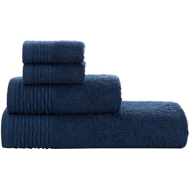 Hygge Towel Sets for Bathroom, 100 Cotton, 4 Piece Towel Set Navy