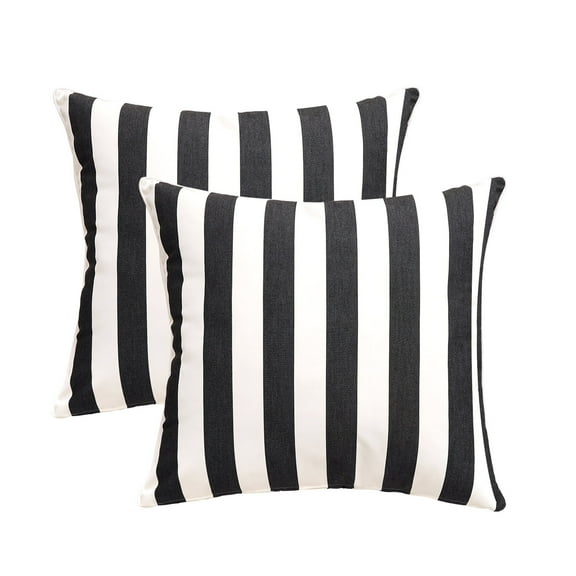 Pack of 2 Decorative Outdoor Throw Pillows 23" x 23" Square Garden Cushion Sofa Thick Cushion,Black Stripes