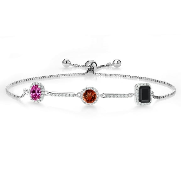 Gem Stone King 2.06 Ct Oval Pink Created Sapphire Red Garnet 925 Sterling Silver Bracelet for Women