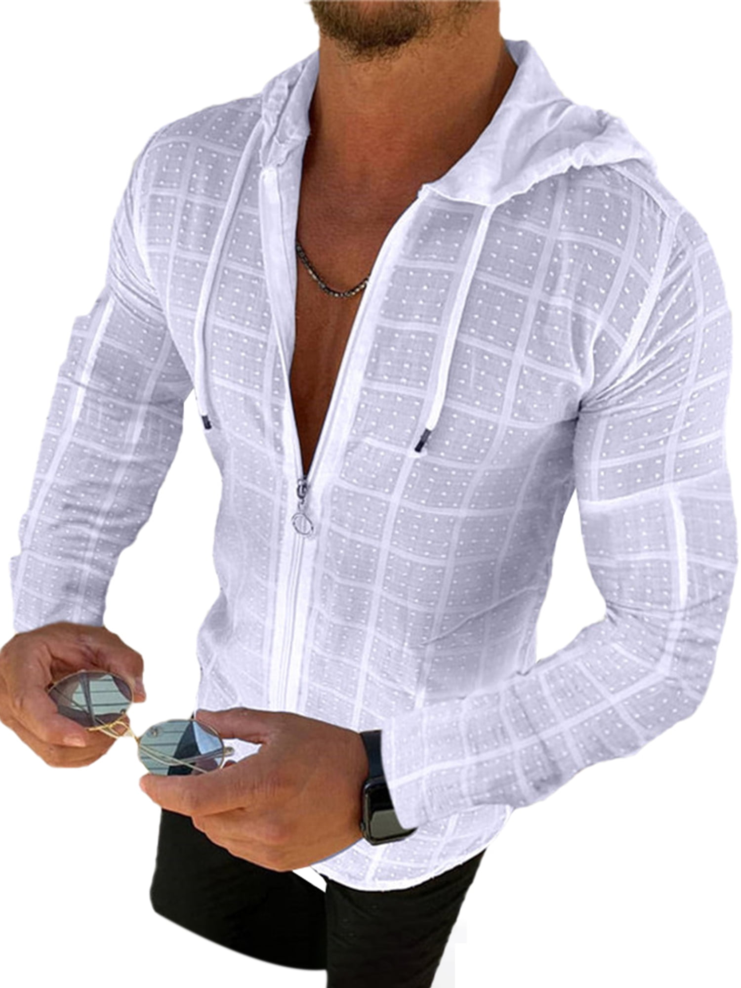 Men Long Sleeve Hoodie Hooded Casual Zip T-shirt Slim Fit Tee Muscle Top Blouse 