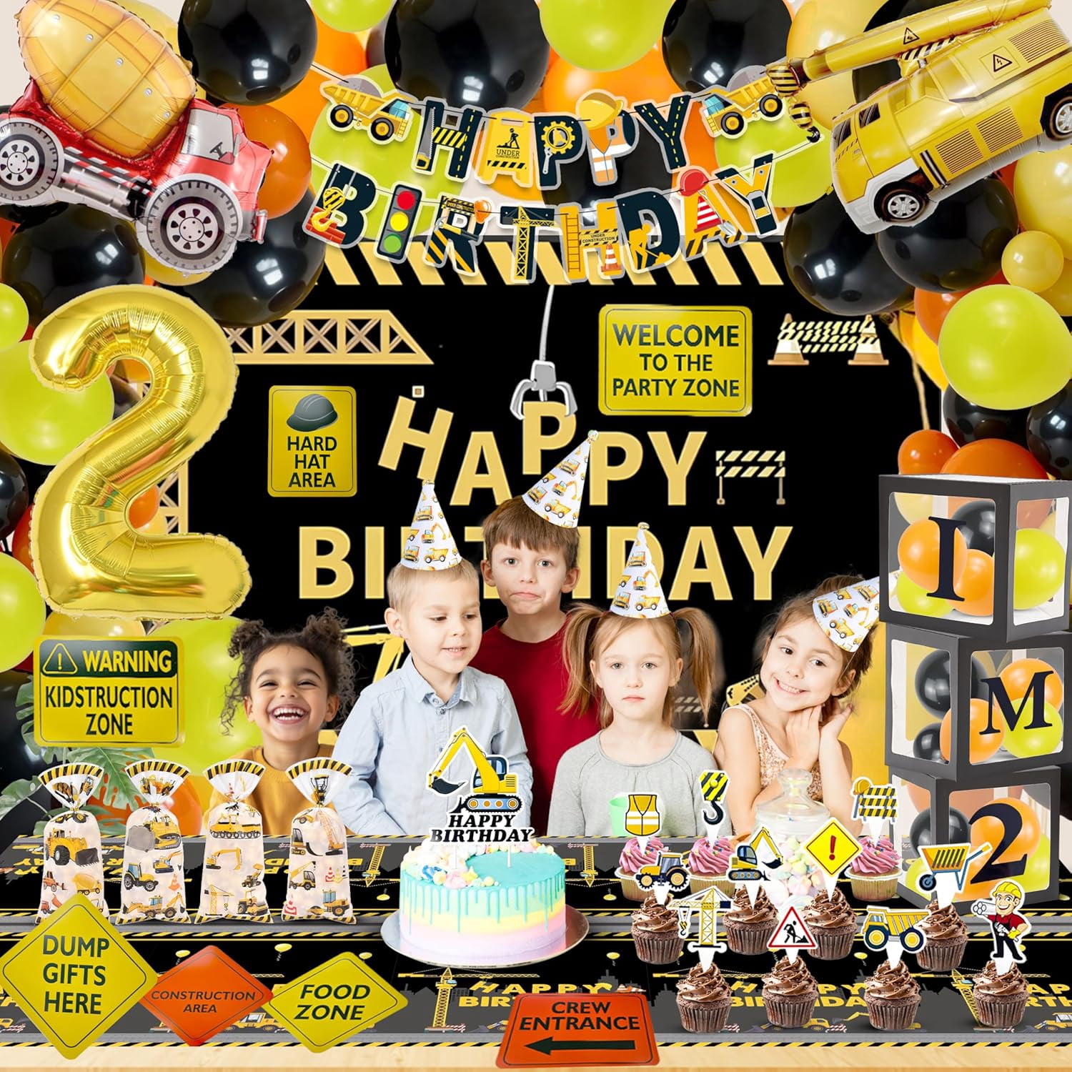 Empire Party Supply Construction 2nd Birthday Party Decoration Kit Balloon Garland Box Dump Truck Supplies 164 Pieces