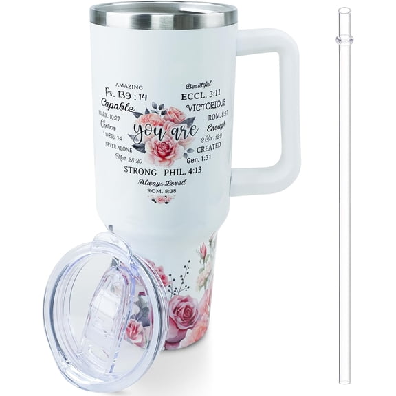 Christian Inspirational Jesus 40oz Tumbler With Handle and Straw - Gifts for Women, Mom, Friend, Sister, Coworker - Thank You and Birthday Present