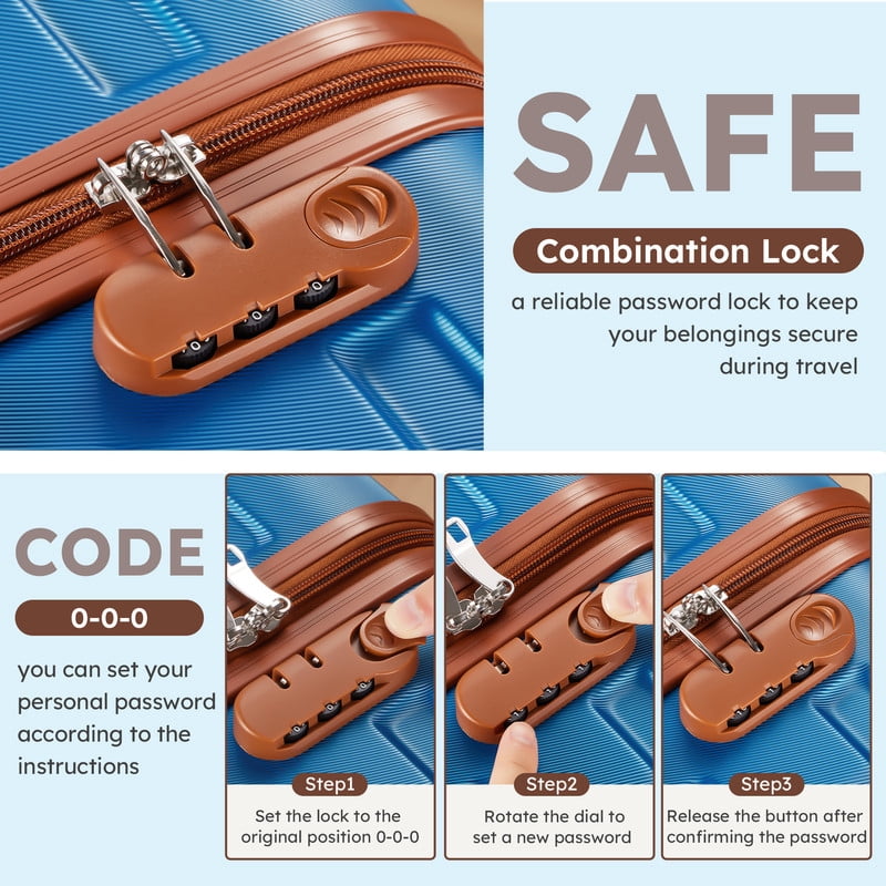 Gowill 4 Piece Luggage Sets,14/20 inch Hardside Lightweight ABS Carry-On Suitcase With Expandable Duffle Bag (Sky Blue Tan)