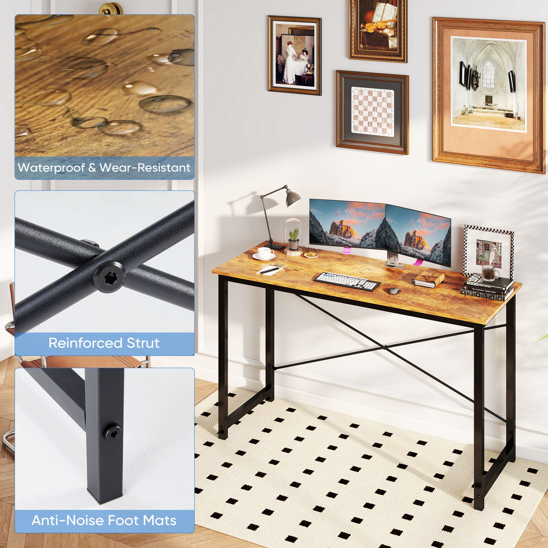edx 55 inch Computer Desk Modern Writing Desk, Industrial Office Desk, Sturdy Laptop Table for Home Office, Rust