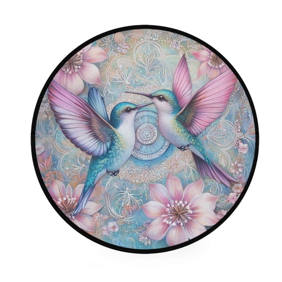 BZSMCE Round Decorative Floor Mat Springtime Hummingbird Kiss Pattern 36.2IN