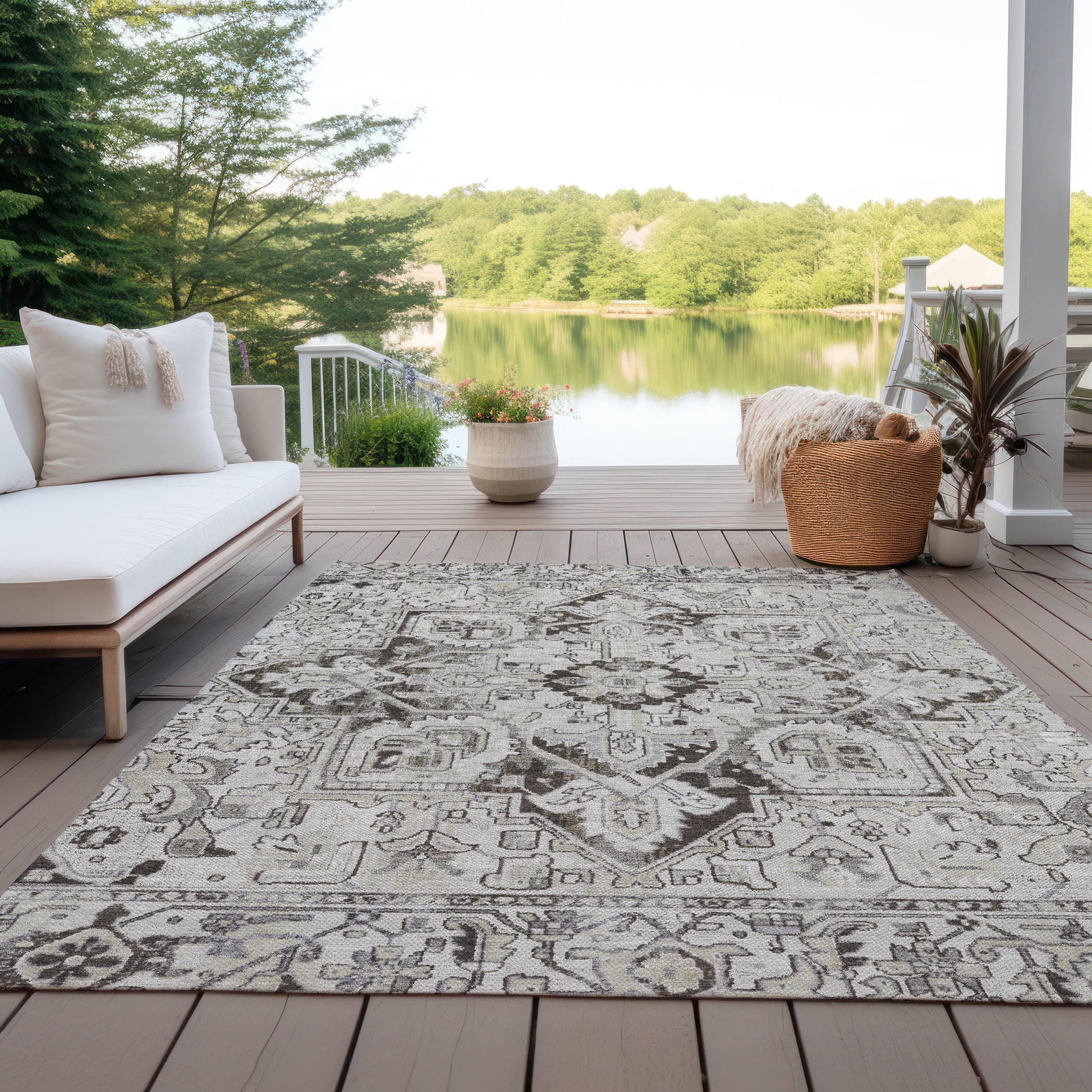 Addison Rugs Chantille Indoor/Outdoor Traditional Oriental Ivory Washable Rectangle Rug, 5' x 7'6"
