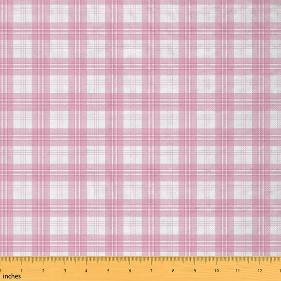 Feelyou Vintage Checkered Fabric by the Yard 1 Yard, Square Grid Sewing Fabric, Kawaii Pink Plaid Home Decor Fabric by the Yard, Breathable Home Decor