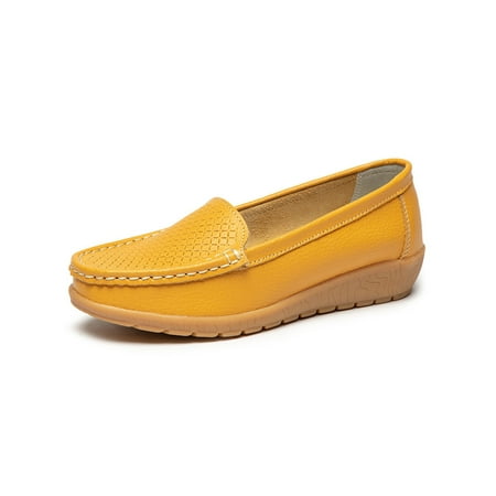 

SIMANLAN Womens Flats Slip On Casual Shoes Comfort Loafers Women Classic Moccasins Ladies Driving Boat Shoe Yellow 7.5