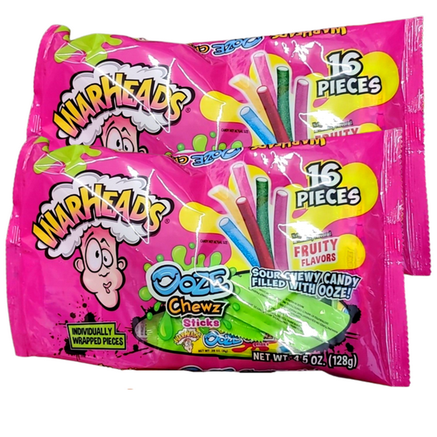 Warheads Ooze Chewz Sticks Sour Chewy Candy 16 Counts Individually