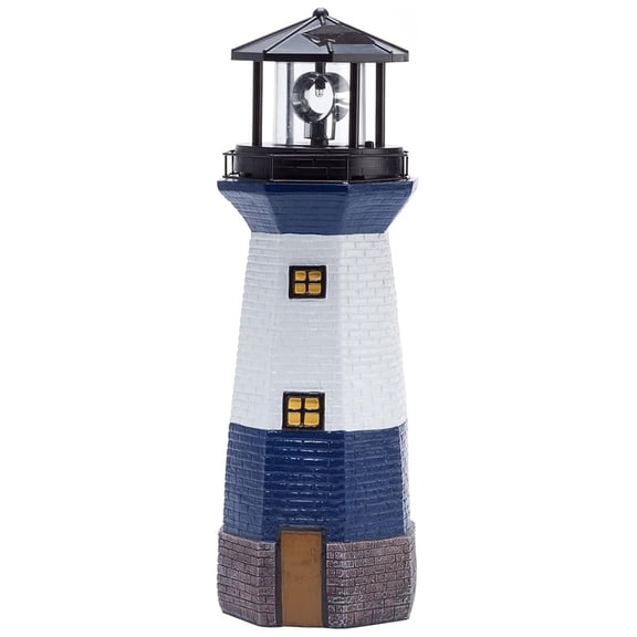 Solar Lighthouse by Maple Lane CreationsTM- Rotating LED Light Outdoor Décor - Lawn and Garden Resin Lighthouse