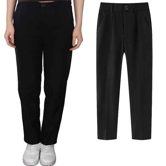 Kids School Uniforms for Boys Dress Pants Elastic High Waist Stretch Pants with Pockets Black Boys Uniform Pants Back To School Straight Fit School Uniform Pants 4-5 Years