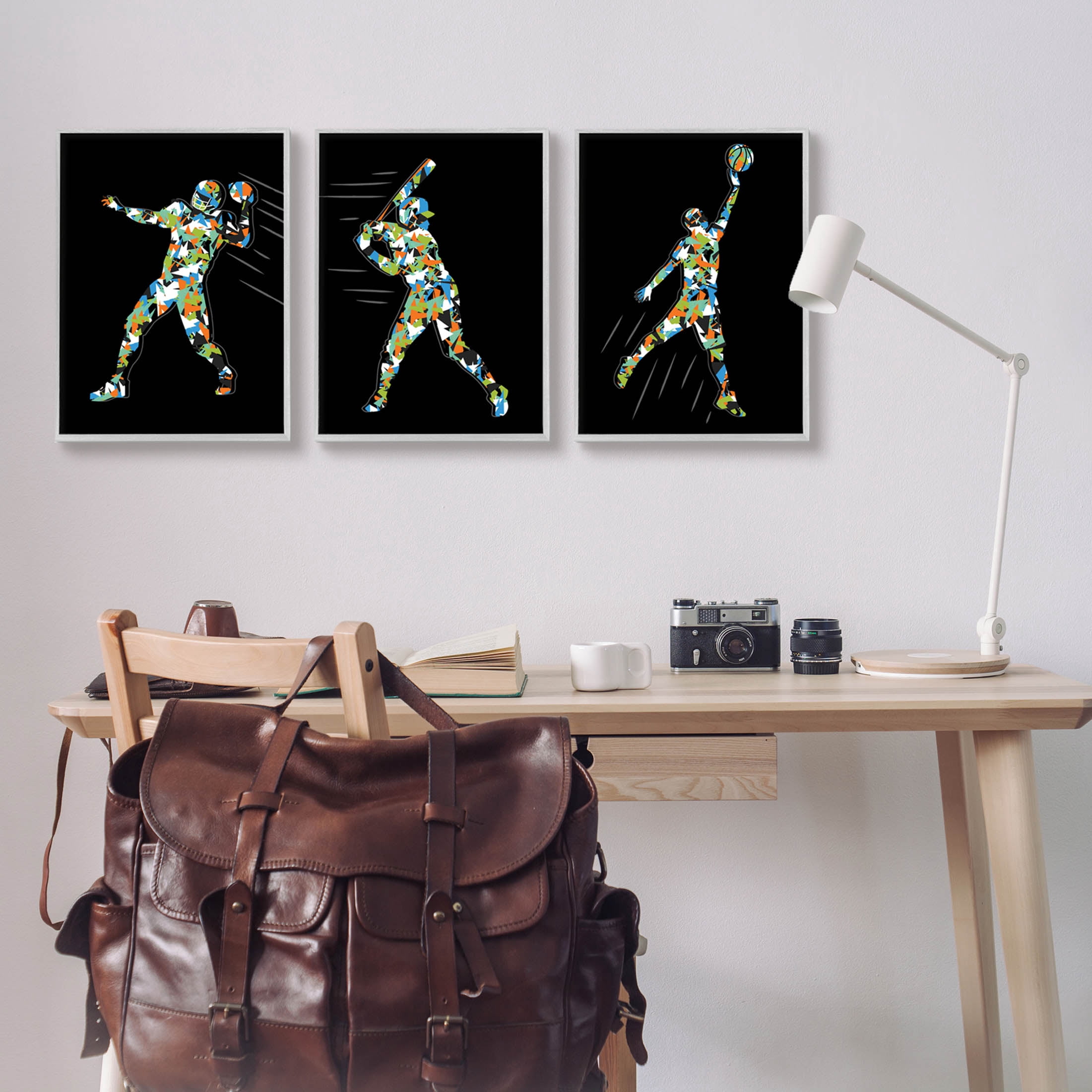 Stupell Industries Geometric Athlete Patterned Sports Graphic Art Gray Framed Art Print Wall Art, Set of 3, Design by Arrolynn Weiderhold