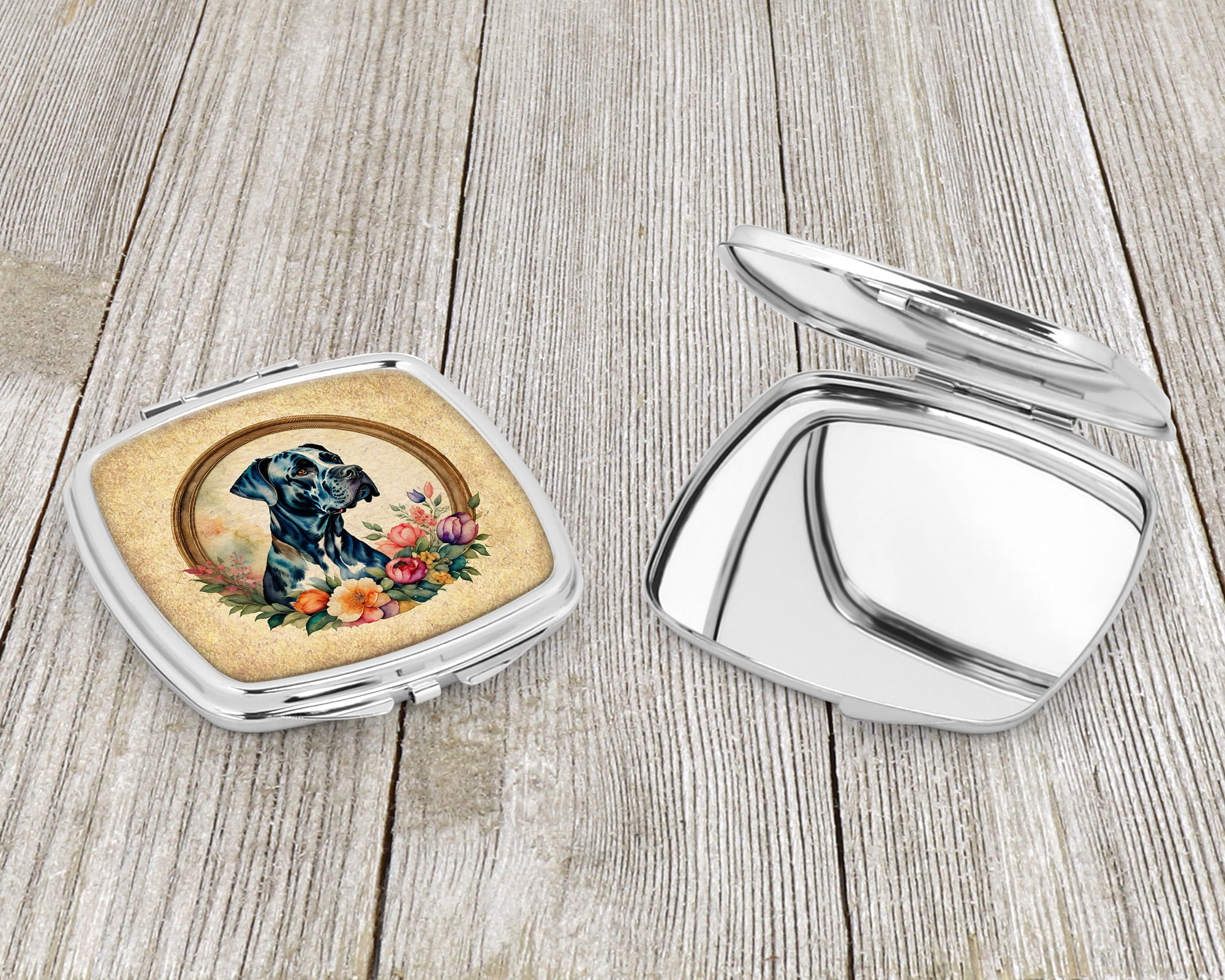 Great Dane and Flowers Compact Mirror 2.75 in x 3 in