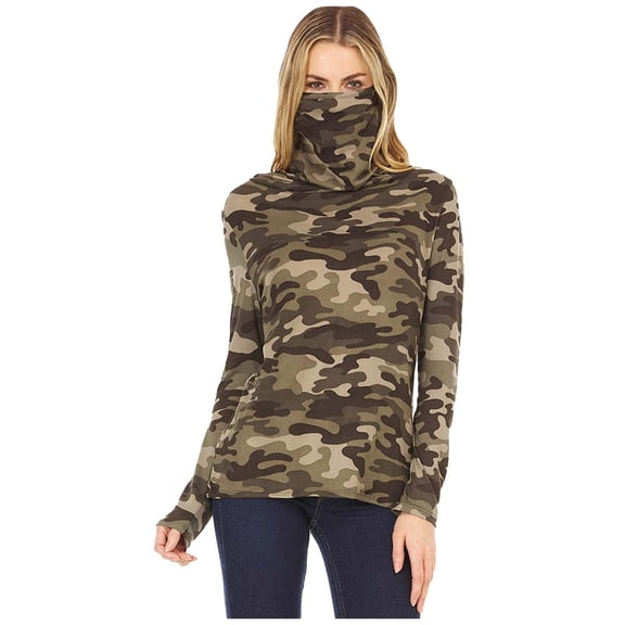 Wxolcjlv Women's T Shirt Tie-Dye Print Turtleneck Long Sleeve T-Shirt Casual Loose Face Mask Dustproof Fashionable Tshirt